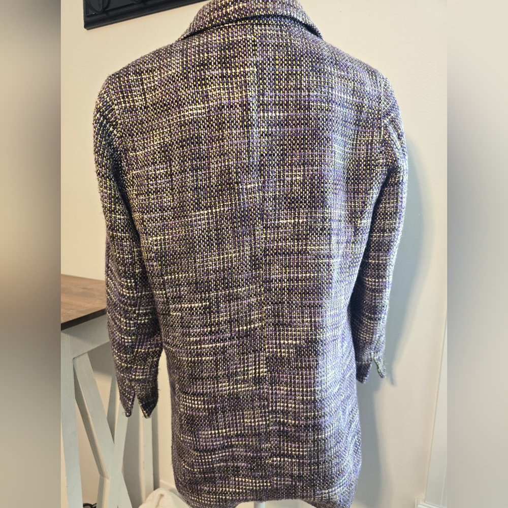 Chico's Plum Chartreuese Metallic Tweed Oversized Blazer Women's Size 8 - Picture 3 of 6